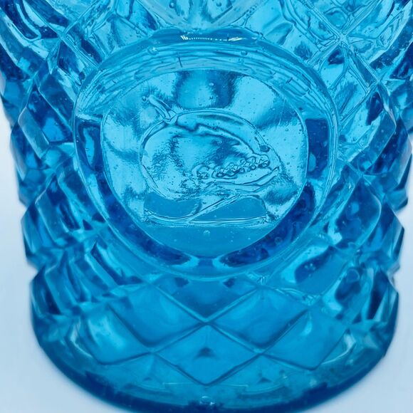 Vintage Blue Glass Diamond Pattern Decanter Bottle Vase from Taiwan Circa 1960s - Picture 3 of 8